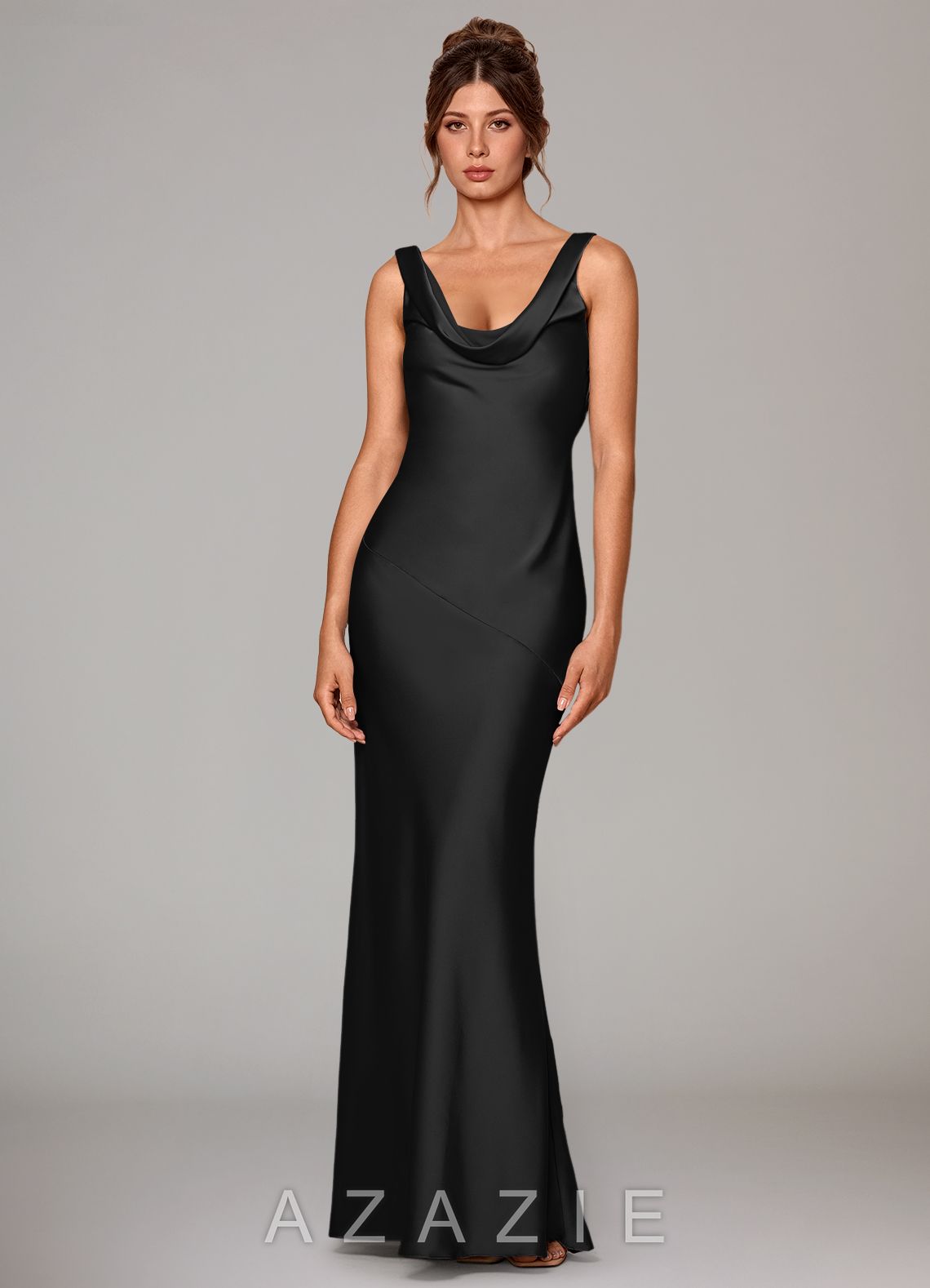 Azazie Rylina Black Mermaid Stretch Satin Dress