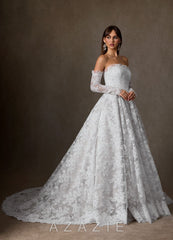 Azazie Hinata Diamond White Ball-Gown Strapless Lace Dress diamond_white