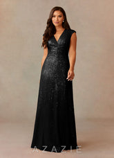 Azazie Sacramento Black A-Line Ruched Sequins Dress