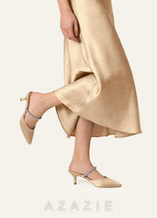 Matching Color Stretch Satin Rhinestone Slip-on Kitten Heels champagne