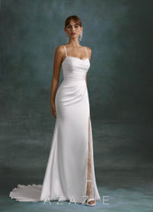 Azazie Georgette Diamond White Mermaid Strapless Stretch Satin Dress diamond_white