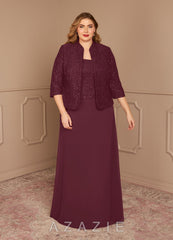 Azazie Cornelia Cabernet Sheath Square Neckline Sequins Chiffon Dress cabernet