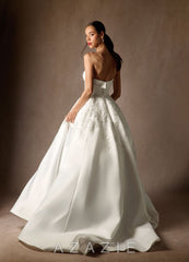 Azazie Fernanda Diamond White Ball-Gown Strapless Satin Dress diamond_white