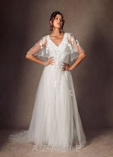 Azazie Renesmee Wedding Dress Diamond White A-Line Sequins Tulle Dress