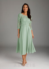 Azazie Marge Agave A-Line Scoop Lace Chiffon Dress agave