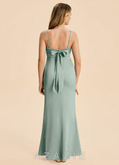 Azazie Mia Junior Agave Mermaid Pleated Stretch Satin Dress agave
