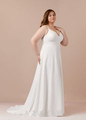 Azazie Xena Wedding Dress Diamond White A-Line V-Neck Sequins Stretch Crepe Dress diamond_white