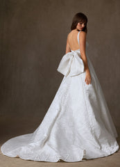 Azazie Cheyenne Diamond White A-Line with Pockets Floral Jacquard Dress diamond_white