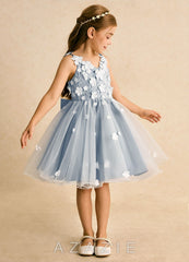 Azazie Junebug Ivory Dusty Blue Ball-Gown Lace Tulle Dress ivory/dusty_blue