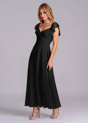 Azazie Leilani Black A-Line Ruched Chiffon Dress black