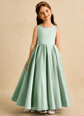 Azazie Pepper Agave A-Line Pleated Matte Satin Dress agave