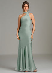 Azazie Jalissa Agave Mermaid One Shoulder Stretch Satin Dress