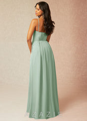 Azazie Kyedae Agave A-Line V-Neck Pleated Chiffon Dress agave