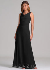 Azazie Nerine Black A-Line Pleated Chiffon Dress black