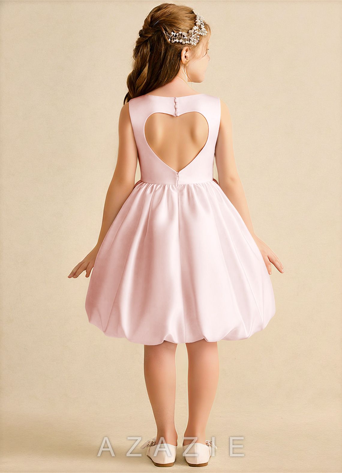 Azazie Nirvana Blushing Pink Ball-Gown Ruched Matte Satin Dress