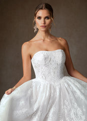 Azazie Justice Diamond White Ball-Gown Off the Shoulder Lace Dress