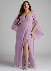 Azazie Cienna Wisteria A-Line Long Sleeve Chiffon Dress wisteria