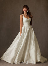 Azazie Priah Antique White Ball-Gown Sweetheart Neckline Floral Jacquard Dress