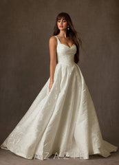 Azazie Priah Antique White Ball-Gown Sweetheart Neckline Floral Jacquard Dress