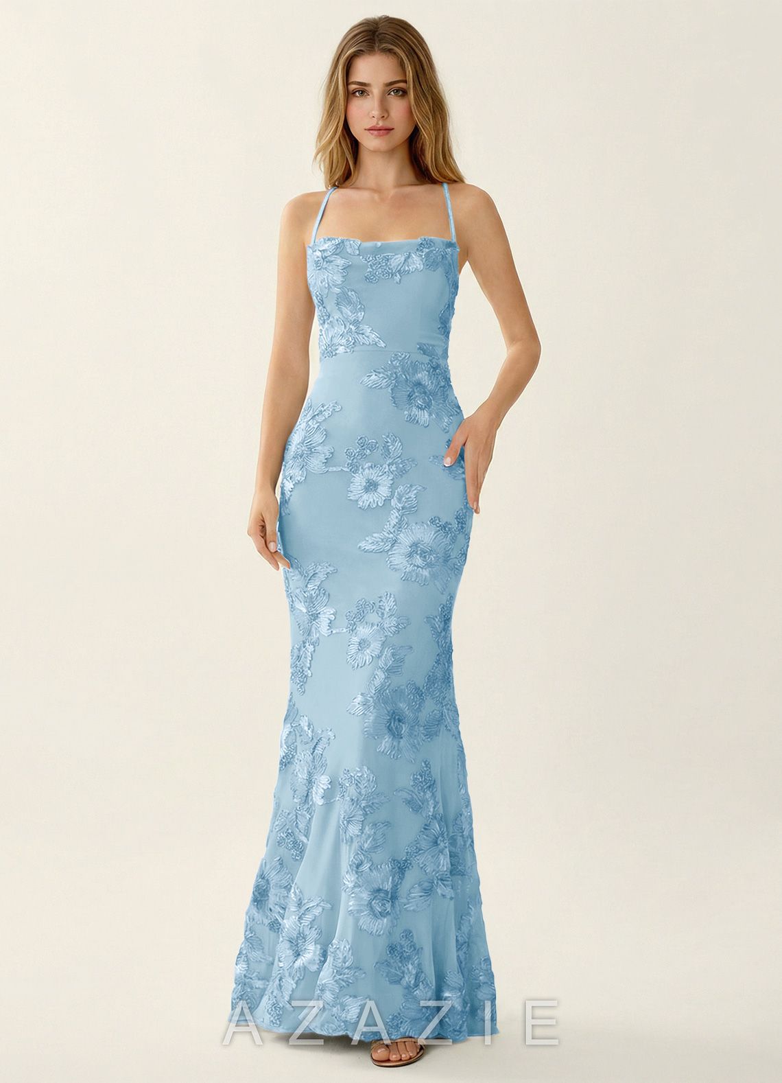 Kailani Sky Blue 3D Floral Lace Corset Mermaid Dress