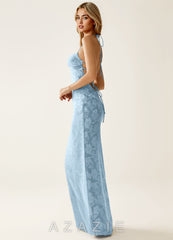Angena Powder Blue Jacquard Open Back Summer Dress