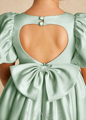 Azazie Muffin Agave A-Line with Sleeves Matte Satin Dress agave