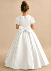 Azazie Gabriella Ivory Ball-Gown with Sleeves Matte Satin Dress ivory