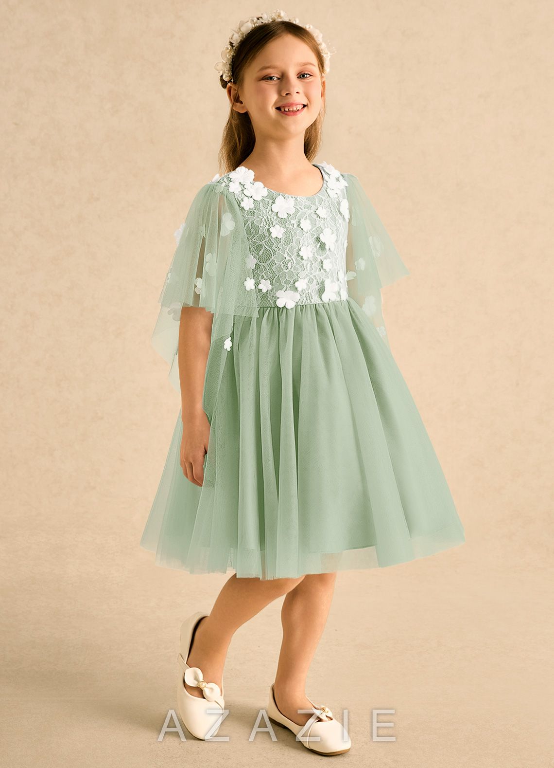 Azazie Mollie Dusty Sage A-Line Lace Tulle Dress