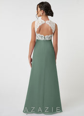 Azazie Rana Junior Eucalyptus A-Line Lace Chiffon Dress eucalyptus