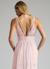 Azazie Maren Allure Blushing Pink A-Line V-Neck Lace Chiffon Dress blushing_pink