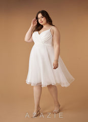 Azazie Ardea Wedding Dress Diamond White A-Line V-Neck Pleated Stretch Crepe Dress diamond_white