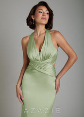Azazie Maya Dusty Sage Mermaid Pleated Stretch Satin Dress dusty_sage