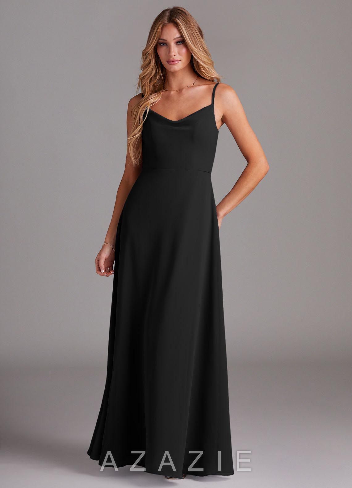 Azazie Daenerys Black A-Line Cowl Chiffon Dress