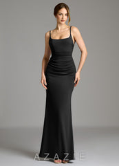 Azazie Jolene Black Mermaid Square Neckline Premium Stretch Jersey Dress black