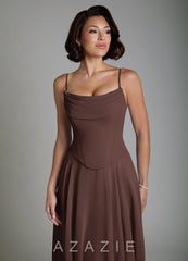 Azazie Ira Ganache A-Line Corset Chiffon Dress ganache