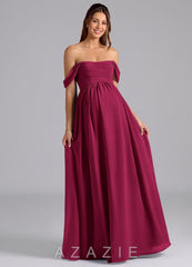 Azazie Saige A-Line Pleated Chiffon Floor-Length Dress burgundy
