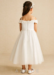 Azazie Patsie Ivory A-Line Off the Shoulder Tulle Dress ivory