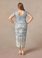 Azazie Alyssum Dusty Blue Sheath Scoop Lace Dress dusty_blue