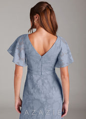 Azazie Ambrosia Dusty Blue A-Line Pleated Floral Burnout Dress dusty_blue
