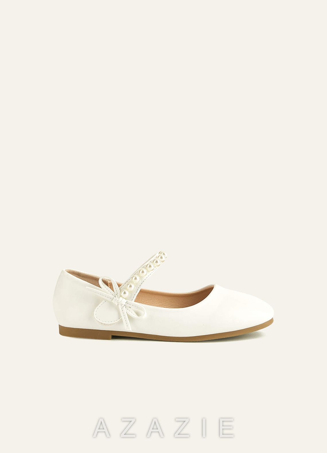Pearl Strap and Bow Girls Flat Shoes