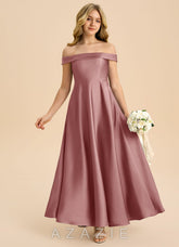 Azazie Sissy Junior Dusty Rose A-Line Off the Shoulder Stretch Satin Dress