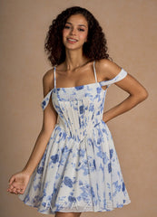 Quilla Blue And White Floral Mini Dress
