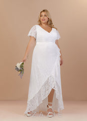 Azazie Lanei Wedding Dress Diamond White A-Line V-Neck Lace Dress diamond_white
