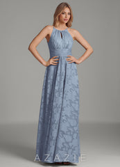 Azazie Bonnie Dusty Blue A-Line Pleated Floral Burnout Dress dusty_blue