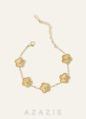 18K Gold Plated Stainless Steel Five-Leaf Clover Charm Bracelet
