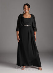 Azazie Ainsling Black A-Line Square Neckline Lace Chiffon Dress black