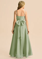 Azazie Rumi Junior Dusty Sage A-Line Pleated Stretch Satin Dress dusty_sage
