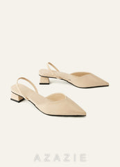 Pointed Toe Slingback Low Heels Sculptural Block Heel Comfortable Dress Shoes apricot