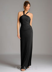 Azazie Valentina Black Mermaid Pleated Premium Stretch Jersey Dress