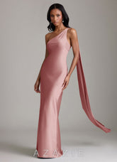 Azazie Juniper Dusty Rose Mermaid One Shoulder Stretch Satin Dress